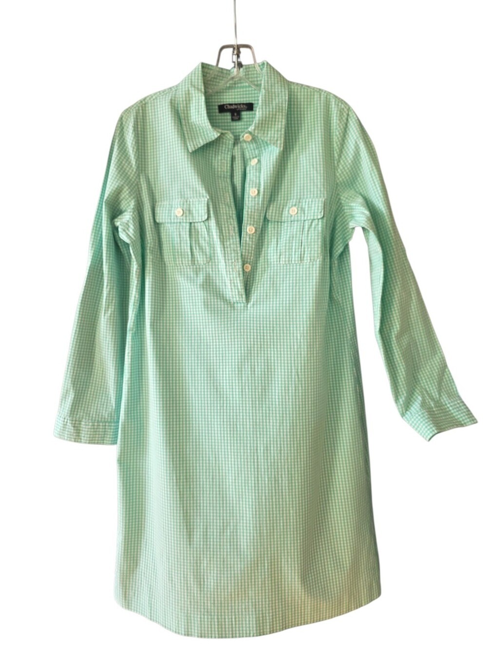 Chadwicks Of Boston Mint Green Gingham Shirt Dress Size 8